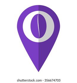 Coffee bean - vector icon;  violet map pointer