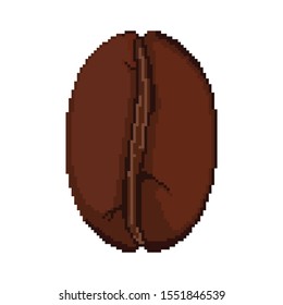 Coffee bean. Vector illustration. Pixel art. 8 bit. 