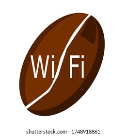 Coffee bean vector illustration with wifi letters on the coffee beans. Isolated on white. Idea for shop signs.