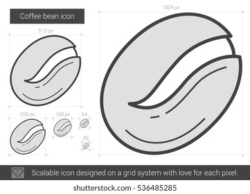 Coffee bean vector line icon isolated on white background. Coffee bean line icon for infographic, website or app. Scalable icon designed on a grid system.