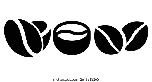 Coffee Bean Vector Logo Elements, Flat Black Minimal Style