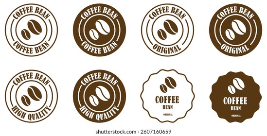 Coffee bean vintage badge set with retro style labels and stamps for premium quality and original branding. Retro coffee bean badge collection for premium products. Vector illustration