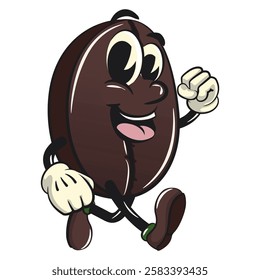 coffee, bean,  walkingcharacter, logo, mascot, background, icon, vector, roasted, brown, cheerful, retro, design, arabica, robusta, isolated, art, t shirt, sticker, illustration, vintage, cartoon, cli