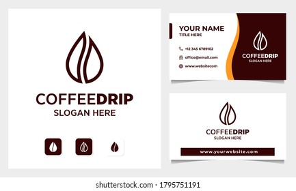Coffee Bean with Water Drop Concept Logo Design, Business card Template