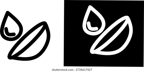 Coffee bean and water drop icon set in black and white line style, minimalist symbols representing fresh coffee, caffeine, beverage, or organic drink concepts.