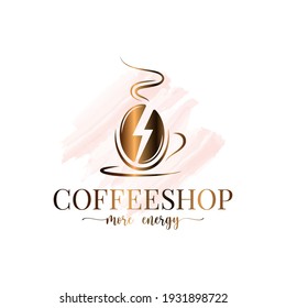 coffee bean watercolor logo. Coffee energy concept on white background