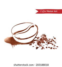 Coffee bean. Watercolor sketch. Vector illustration.