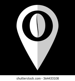 Coffee bean - white vector icon;  map pointer