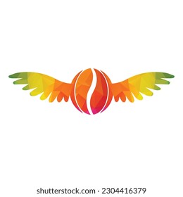 Coffee Bean Wings Logo Design. Flying Coffee Logo Template.
