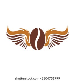 Coffee Bean Wings Logo Design. Flying Coffee Logo Template.