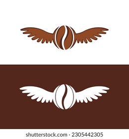 Coffee Bean Wings Logo Design. Vorlage für das Flying Coffee-Logo.