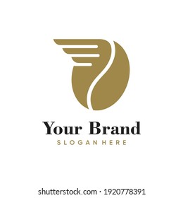 Coffee bean wings logo with bean and wings symbol icon design for coffee shop or coffee brand in minimalist style