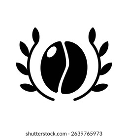 coffee bean with wreath leaves, illustration of best quality coffee icon vector