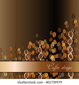 Coffee beans abstract brown gold background. Coffee seeds lines texture. Black coffee design for coffee shop menu, restaurant, cafeteria, cafe interior design Breakfast drink vector illustration