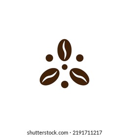 Granos de café, concepto abstracto del logo vectorial. Granos de cacao marrón, emblema circular, icono aislado. Plantilla del logotipo del café para cafetera, cafetera y otro logotipo de productos del café