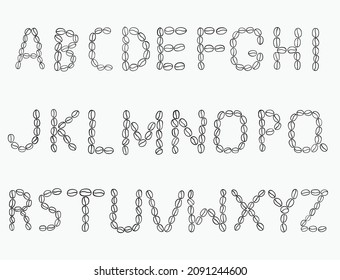 coffee beans alphabet hand drawing on white background. vector illustration.