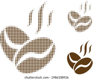 Coffee beans aroma halftone dotted icon. Halftone pattern contains round elements. Vector illustration of coffee beans aroma icon on a white background.
