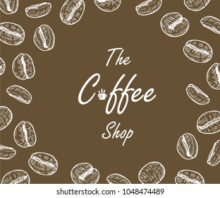  Coffee beans background by Hand drawn with line-art.