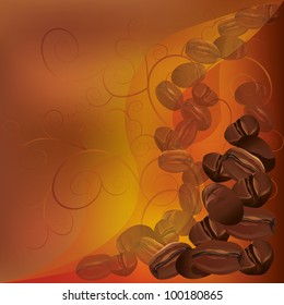 Coffee beans background chocolate - golden with pattern, vector