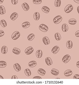 Fondo de café. Diseño decorativo de café sin fisuras. Excelente para tejidos, textiles. Grabado de colores antiguos de un dibujo estilizado. Ilustración del vector