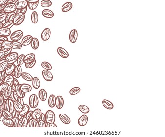 Coffee Beans background. Coffee beans in frame, border. Coffee beans isolated on a white background. Coffee beans wallpaper.