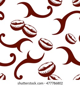 Coffee beans background. Vector seamless pattern.