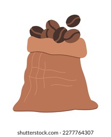 Coffee beans in bag flat icon. Vector illustration