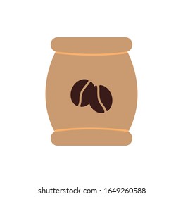 Coffee beans bag flat style icon design of time drink breakfast beverage morning store aroma and caffeine theme Vector illustration