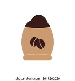 Coffee beans bag flat style icon design of time drink breakfast beverage morning store aroma and caffeine theme Vector illustration