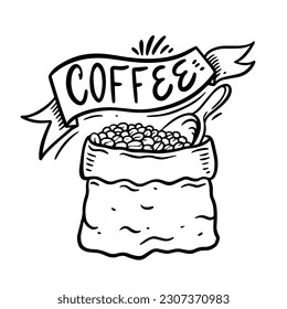 Kaffeebohnen Tasche handgezeichnet Cartoon-Linie Vektorgrafik