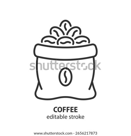 Coffee beans in a bag line icon. Editable stroke. Vector illustration.