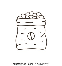Coffee beans in bag - line illustration 