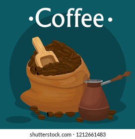 coffee beans in a bag and poured coffee
