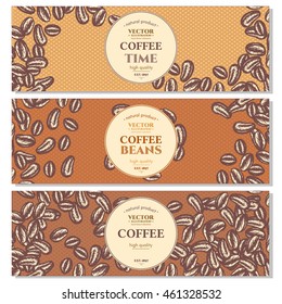 Coffee beans banner vintage retro style  ink hand drawn vector. Coffee beans template 