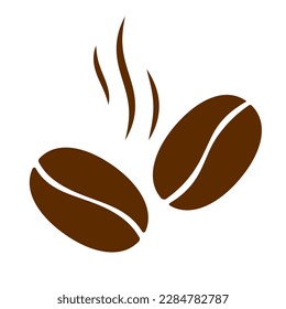 Icono marrón de café. Dos frijoles calientes de aroma asado. Ilustración del vector aislada en un fondo blanco
