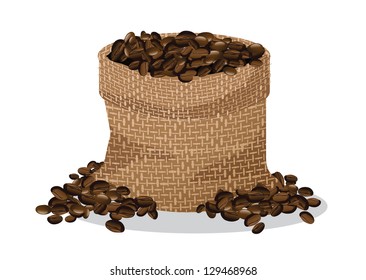 Coffee Beans In Burlap Bag EPS 8 vector, no open shapes or paths. Grouped for easy editing.