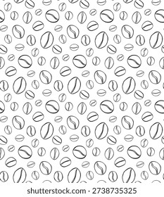 Coffee beans Cafe closeup seamless pattern. hand drawn illustration. Vector graphic line ink black white art. For poster, invitation, backdrop, ad, sale promotion, print for t-shirt
