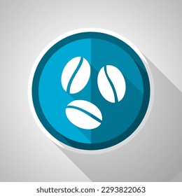 Judías de café, símbolo de café, icono azul vectorial de diseño plano con sombra larga