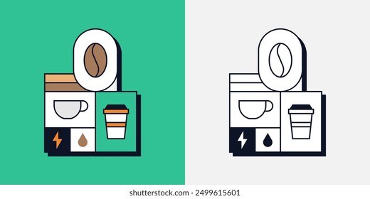Coffee Beans Caffeine Energy Mug Cup Water Drop Breakfast Geometric Line Art Illustration