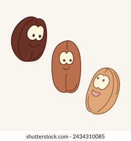 Caricatura de granos de café. Granos de café sobre fondo blanco. para póster, banner, web, icono, mascota, fondo. Dibujado a mano. Comida saludable de frutas. Ilustración de vector