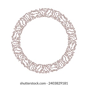 Coffee beans circle frame. Floral ornament. Editable outline stroke. Vector line.