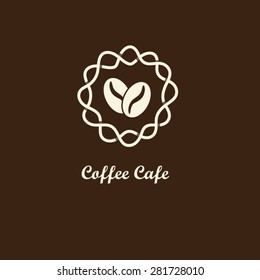 Coffee beans with circle linear border logo vector.