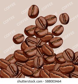 Coffee beans close up, falling. Coffee background.