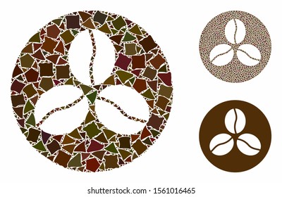 Coffee beans composition of unequal parts in various sizes and color tones, based on coffee beans icon. Vector rugged parts are composed into illustration.