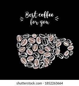Coffee boans Concept Illustration. Kaffeebohnen in Tasse. Handgezeichnete Skizze. Vektorgrafik. Konzept für Kaffeedesign.
