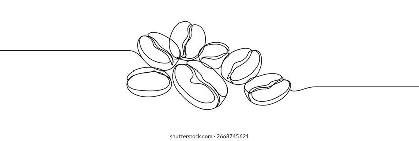 Coffee beans continuous one line drawing. Caffeine sign.
