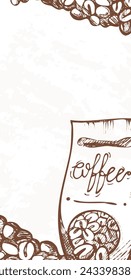 Caligrafía de taza de café. Diseño de menú de cafetería estilo dibujado. Ilustración vectorial de atmósfera acogedora de bebida de confort