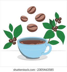 Coffee Beans. Cup and saucer. A Cup Of Coffee. Copper Coffee Pot. Coffee Turk. Pattern background Bakery hand drawing set. Realistic vector set of elements. beans background.
