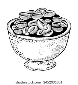 Coffee beans in a cup. Vector hand drawn illustration