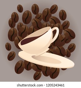 Coffee beans and cup vector illustration